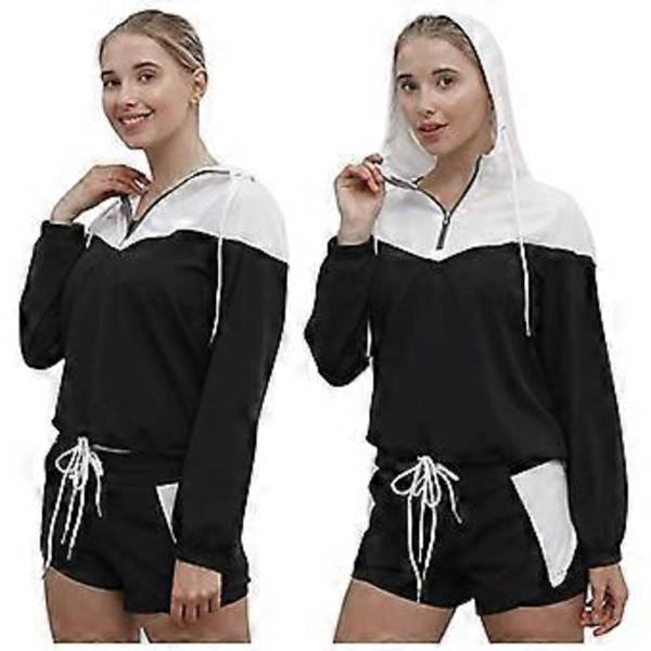 Sexy Kryssbånd Sports Fitness Dress V-formet Mesh Langermet Treningsklær med Hette XL