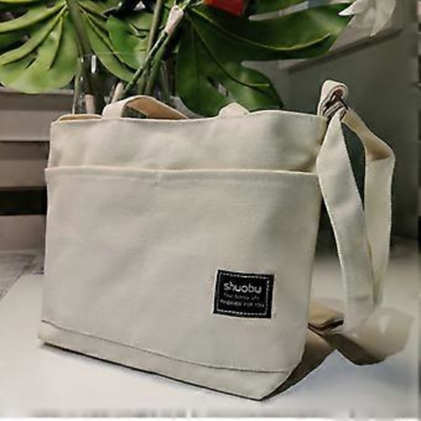 Canvas mulepose ny taske dame messenger taske stor kapacitet canvas taske, 1 stk - hvid