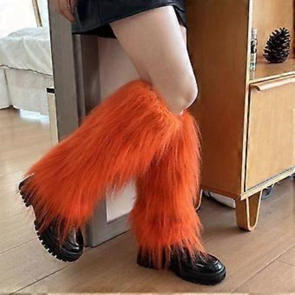 Harajuku Punk Fuzzy Leggvarmere for kvinner Myke fortykkede plysjstøvelmansjetter Deksel for vintermote og kostymefester Blå Blue