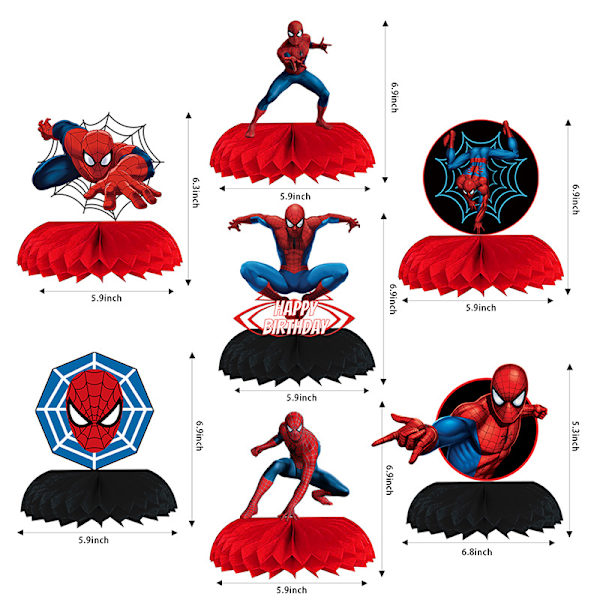 7 Spider Man-tema fest honeycomb bordsdekorationer för matsal