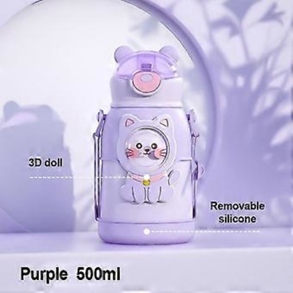 Kawaii Termosmuki Söpö Vesipullo Lapsille Kouluun Kahvimuki Pillillä