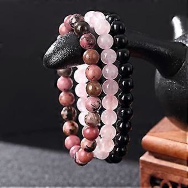 Dww-Armbånd 8 mm natursten sæt mænd kvinder Rose Rhodonite Quartz sort Onyx stabelbar håndled perle Mala armbånd charms