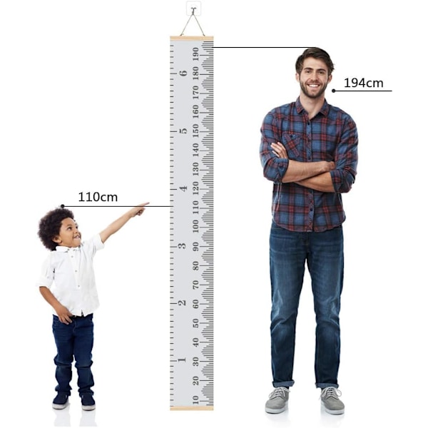 Baby vækstdiagram, højdediagram til børnehave, lærred vægmonteret lineal til højde måling, 200 cm x 20 cm (enhjørning)