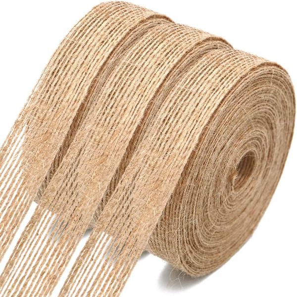 3 rullar hessianband, (2 cm) 30 m naturfärgat juteband
