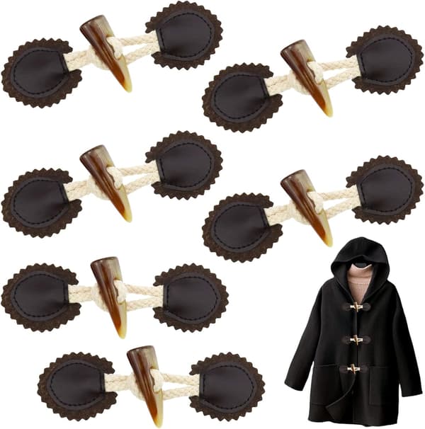 6 Set Sydd Knappar i PU-Läder (Mörkbrun) Spänne med Resin