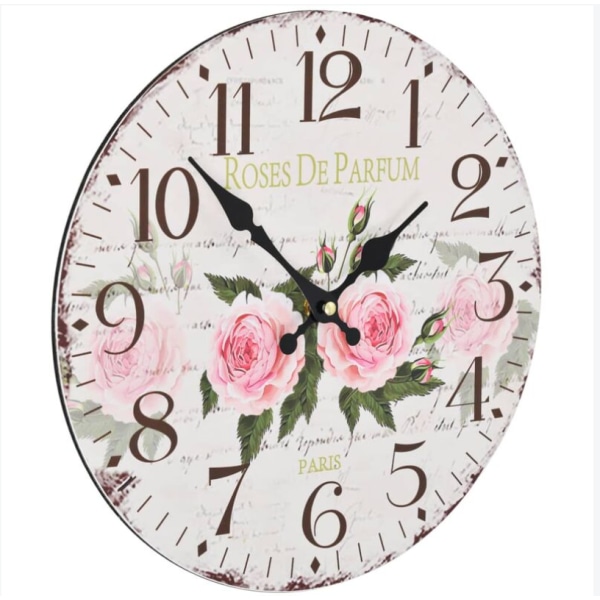 Blommig vintage väggklocka 30 cm