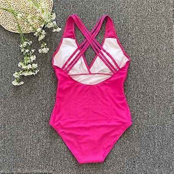 Dame Badedragt med Brede Stropper, Sexet, Heldragt, Push Up, Krydsbandage, Strandtøj, Udskæringer, Rose Rød XL rose red XL