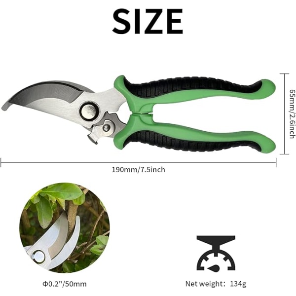 Green ,Pruning shears, non-slip shears with lock handle Professio