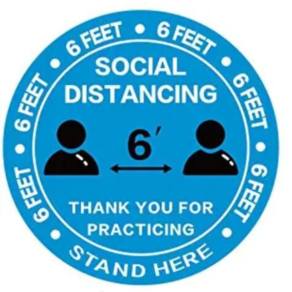 30 Pack 8" Social Distance Floor Decal Stickers - Blå Stand F