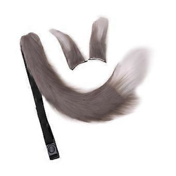 Fuskpäls Öron och Svans Set Maskerad Kostym Cosplay för Maskerad Barn Vuxen (Grå Vit) Gray White