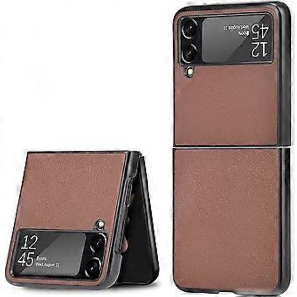 FOR Fodral för Samsung Galaxy Z Flip3 5G, Slim Repskyddande Flip Läderfodral för Samsung Galaxy Z Flip3 5G, Brun