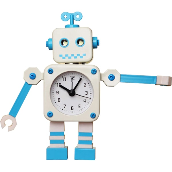 Vit blå robotväckarklocka, tyst väckarklocka i rostfritt stål
