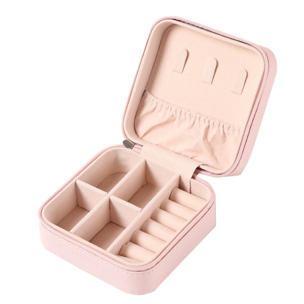 Rosa, 9,5 * 9,5 * 5 cm liten bärbar syntetiskt läder smyckeskrin