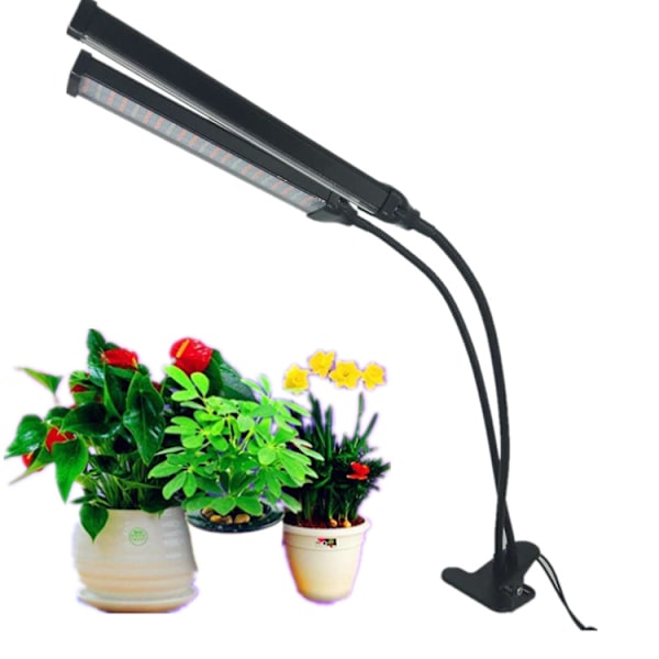LED växtlampa, 6000K fullspektrum klämma växtväxande lampa med vita röda lysdioder för inomhusväxter, 5-nivåers dimbar, automatisk på/av-tid 4 8 12 timmar