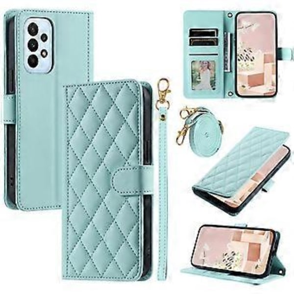 Mobilskal med Snöre för Samsung Galaxy A32 4G (EU Version) Rombmönstrat Läder Plånboksfodral Style D