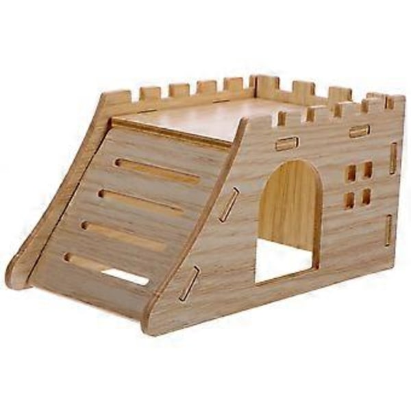1 Set Dubbelvånings Hamster Trähus Kanin Gömställe Smådjur Koja Med Ramp
