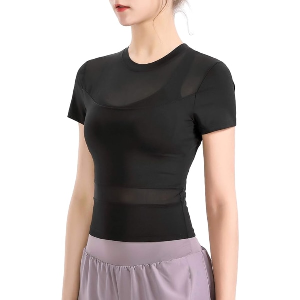 Naisten ja tyttöjen lyhythihainen crop-treenitoppi, slim fit, joogan urheilu