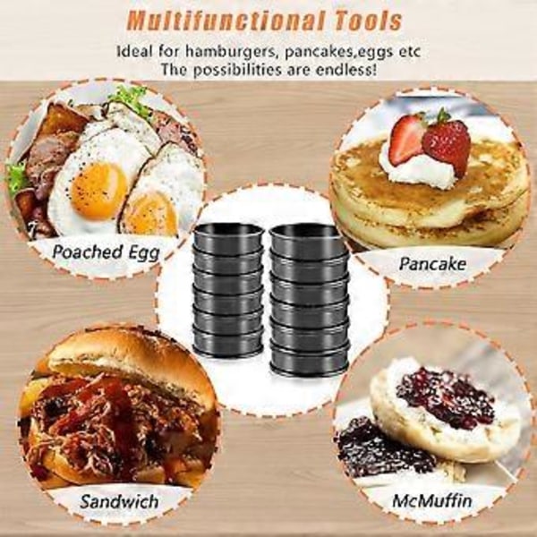 8-pakning Crumpet Ringer Engelske Muffin Ringer 10 cm - Rustfritt Stål Dobbelvalsede Tertringer Oppgradert Runde Metall Matlaging Bakverk Ringformer for baking