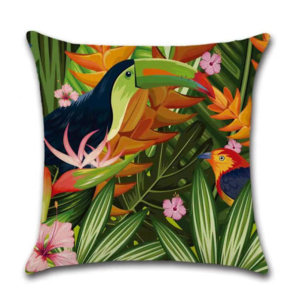 Set med 4 kuddfodral 45 x 45 cm fåglar blommor tropiska växter T