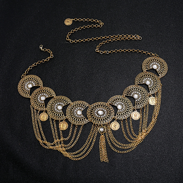 Boho Mynt Magekedja Rhinestone Midjekedjor Dans Sommar Kroppssmycke