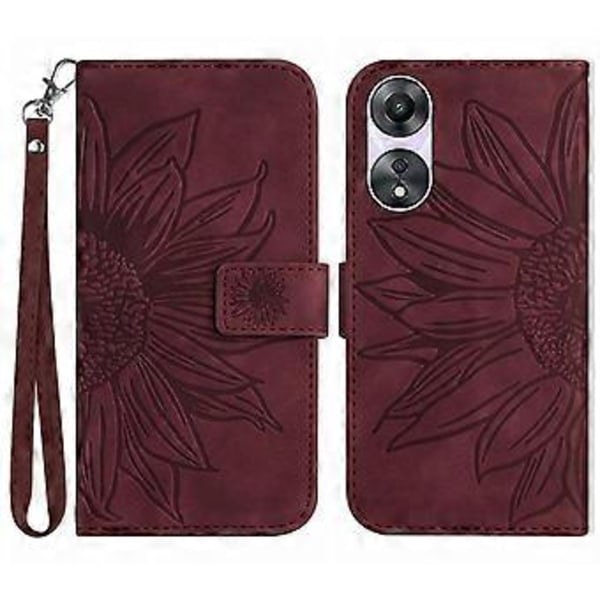 Til Oppo A58 4G Wallet Telefon Cover Solsikke Prægning Stativ Læder Etui med Håndrem Style F