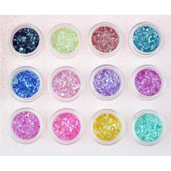 12 st set med glittrande naglar, glittrande pulver holografisk mak
