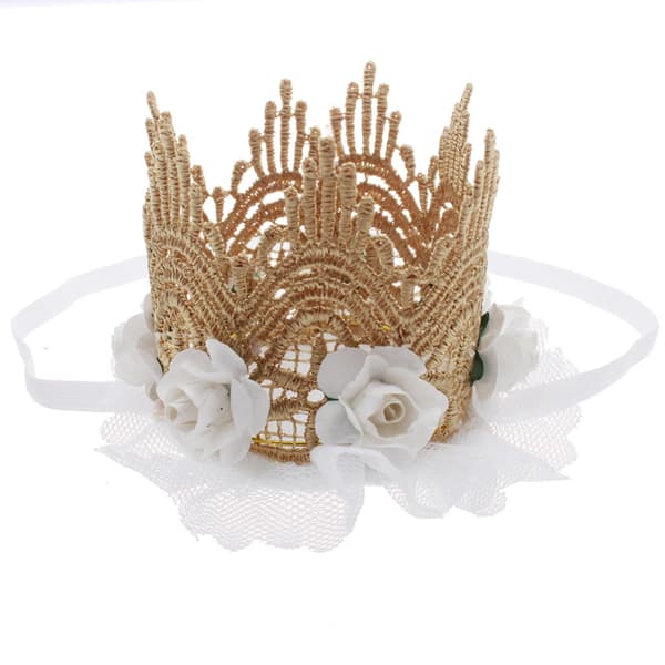 Barn 1 År Blonde Hårbånd Blonde Blomst Mesh Krone - Beige