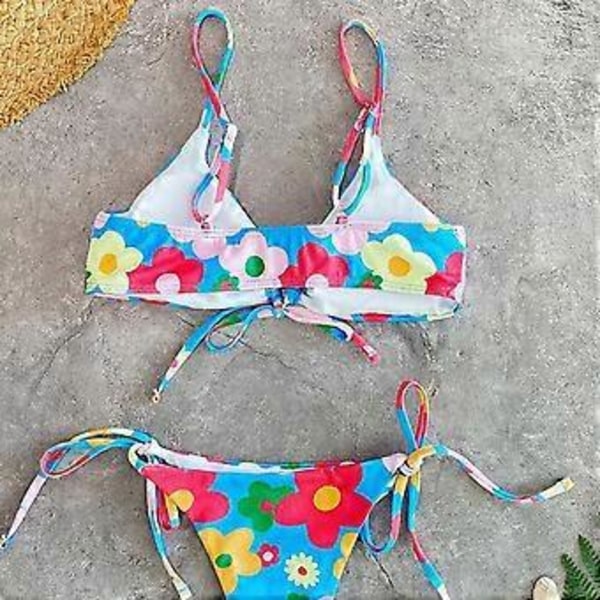 Dame Bikinis Snøring Farverigt Trykt Badetøj G-streng Badedragter Sexet Lille Bryst Samlet Badedragt Wrap Svømmedragt sort print M black print M
