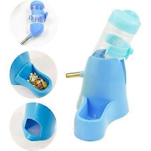 3 i 1 Hängande Vattenflaska för Hamster, Automatisk Husdjursdispenser med Bas för Dvärghamster Mus Råtta Igelkott (80ML Blå)