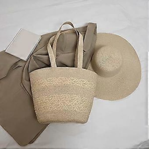 Käytännöllinen olkinen olkalaukku naisille, suuri tilavuus, käsilaukku ulkoiluun, luonnonystävän ja matkailijan laukku, khaki Khaki