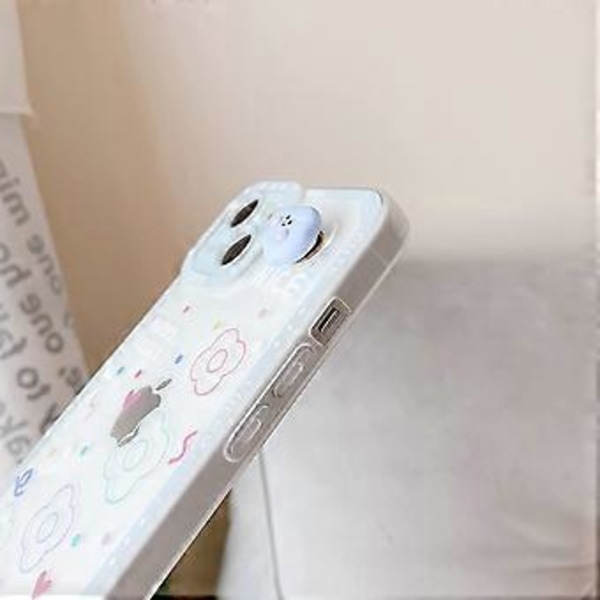 Sött Tecknad Blomma Roterbar Moln Silikon Mjukt iPhone Skal för Kvinnor Flickor (Vit, iPhone 13 Pro Max)