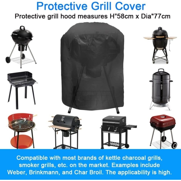 Kettle BBQ Cover Round Barbecue Cover Waterproof Heavy Duty BBQ