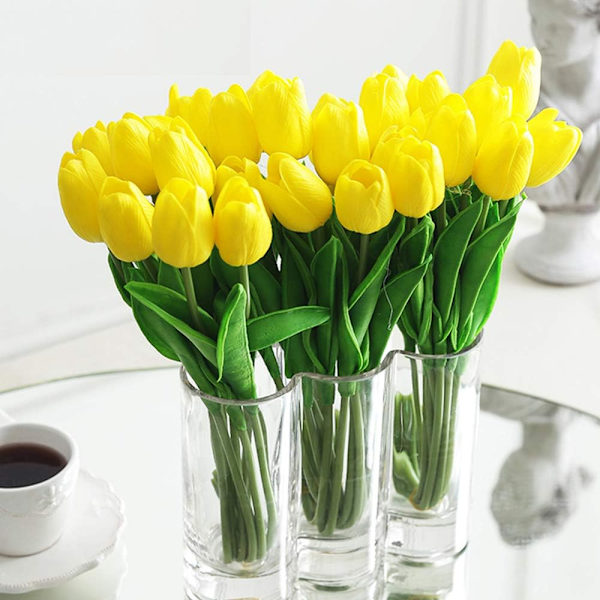 Sett med 10, gule kunstige tulipaner Kunstig blomst Latex Materi