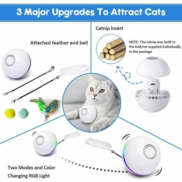 1pc White Cat Toys for Indoor Cats, Interactive Cat Ball with LED