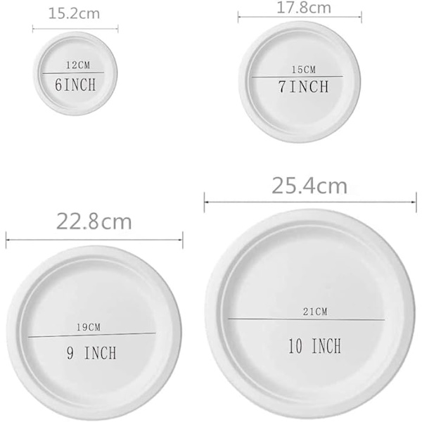 100 st engångstallrikar 17,8 cm Biologiskt nedbrytbara sockerrörpapper P