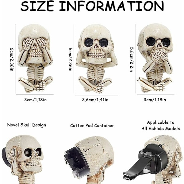 Bilindretning Duftpind Diffuser, 3stk Skull Trio Statue, Aromaterapi Diffuser, til Hjemmeindretning, Bil, Have (3)