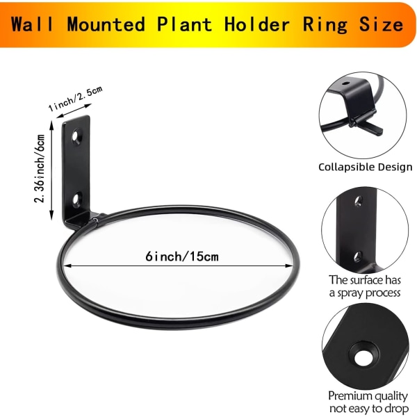 (3 stk) (6 tommer) Væg Plante Pot Holder, 6 tommer Foldbar Heavy Du