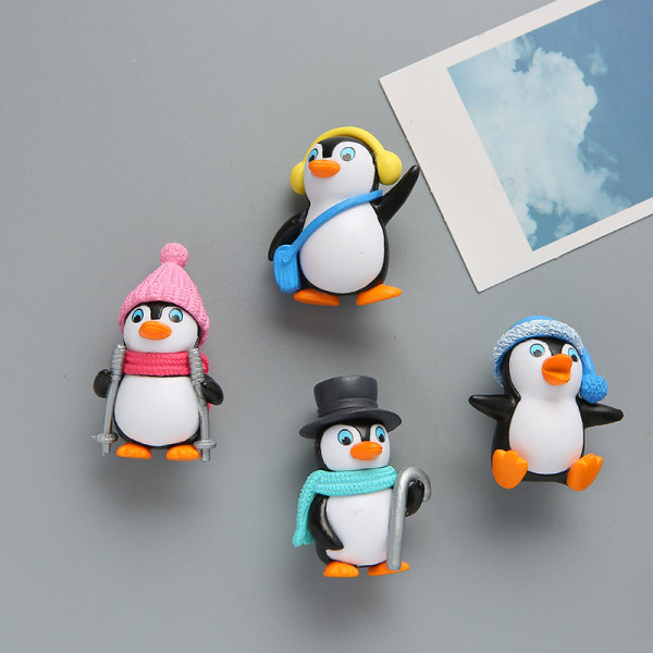 4pcs Fridge Magnet Stickers Penguin PVC Cute Cartoon Fridge Deco