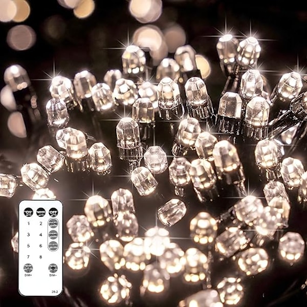 Vita julgransljus utomhus/inomhus, 10 m 100 LED-fjärrkontroll