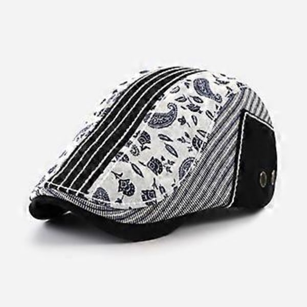 Herre Newsboy Hat med Justerbart Spænde, Moderigtigt Paisley Mønster, 2 Farver (Sort, )(Sort)