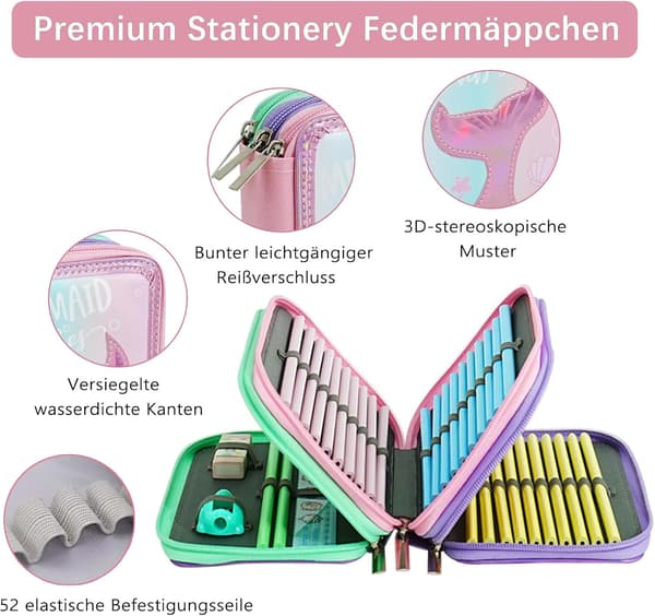 Pennfodral med stor kapacitet för studenter, skolmaterialfodral | Skolmaterialfodral – Sjöjungfrustjärt Rosa