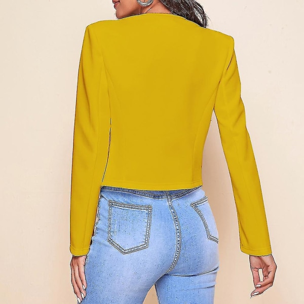 Dam Långärmad Mini Blazer kostymjacka Casual Office Cardigan Bolero Shrug.S.Yellow