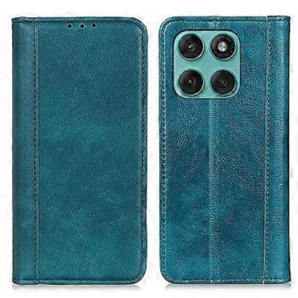 Motorola Edge 60 Fusion 5G -kotelo, jalustallinen, halkaistua nahkaa, litsi-kuvioitu lompakkokotelo Green
