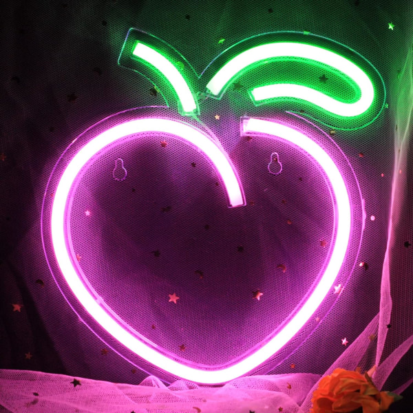Lyserød fersken neon logo værelse dekoration til teenagere logo 8,9 x 9,2 inkl