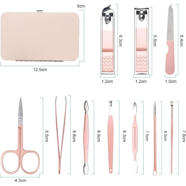 (Rose Glod) Manikyr Pedikyr Kit, 10 st Manikyr Pedikyr Kit Pr
