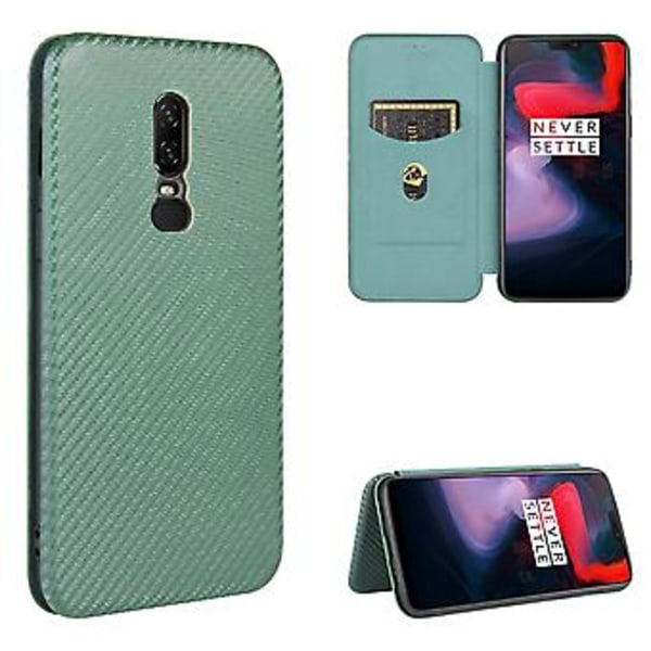 För OnePlus 6 Kolfiber Läderfodral