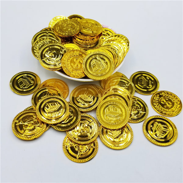 100 stycken Kids Pirate Gold Coins Fake Treasure Chest Coins - Fläkt