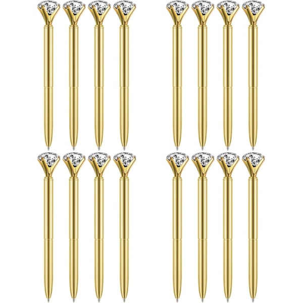 Sæt med 16 guld diamant kuglepenne med bling krystal diamant top til bryllupsgave til Grils kone med sort blæk skrift (sæt med 16 guld)