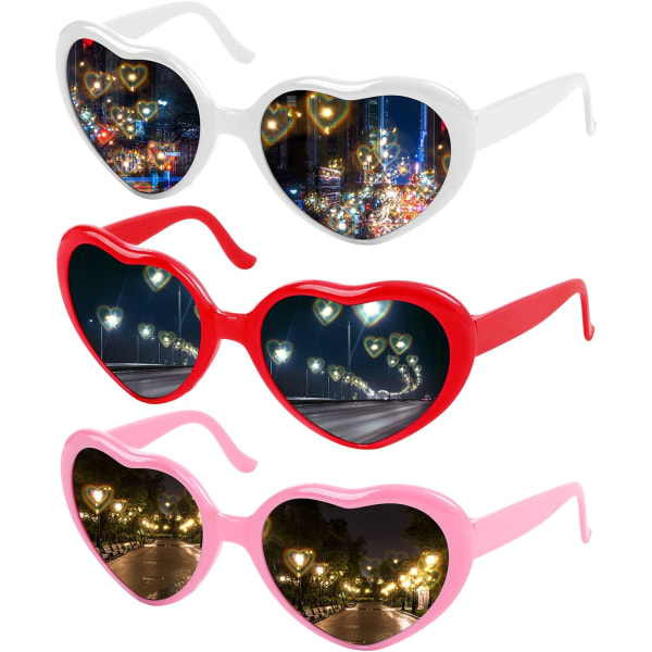 3 Stk 3D Special Effects Hjertebriller, 3D Hearts Light Diffractio