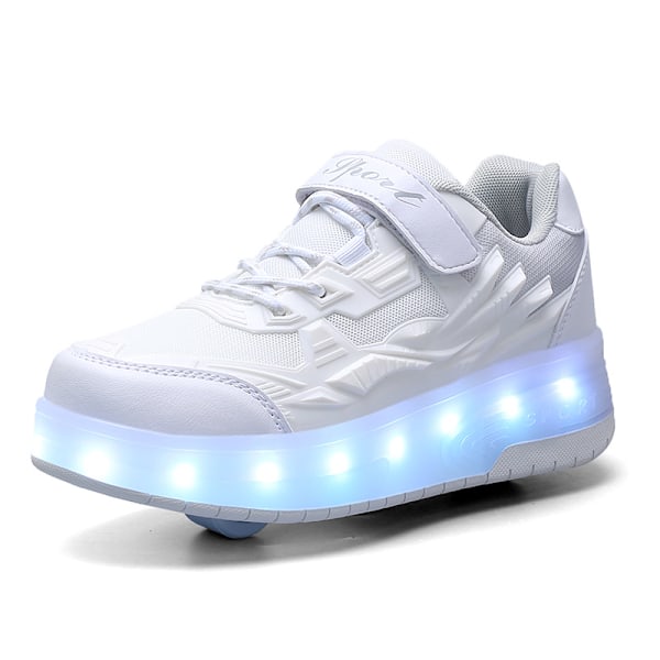 Barnsneakers Dubbelhjulsskor Led Ljusskor Q7-yky.34.Vit White 34